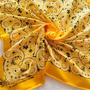 Vintage Yellow Paisley Floral Bandana – Made in USA – 100% Cotton